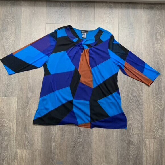 INC International Women’s Top y2k 2000s Concepts Draped Plus Size 3X Blue Print - Picture 10 of 11